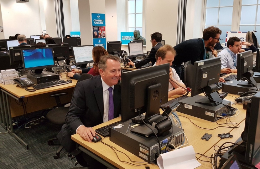 Dr Liam fox tele-canvassing at Conservative Party HQ